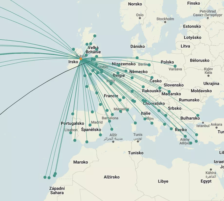 Карта маршрутів Aer Lingus