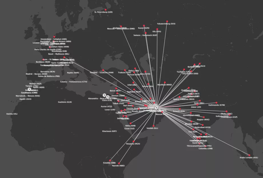 Карта маршрутів Air Arabia