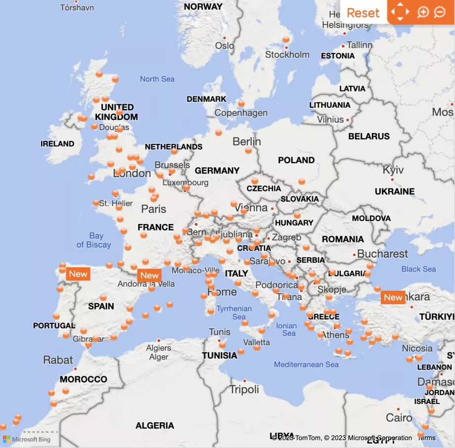 карта маршрутів easyJet